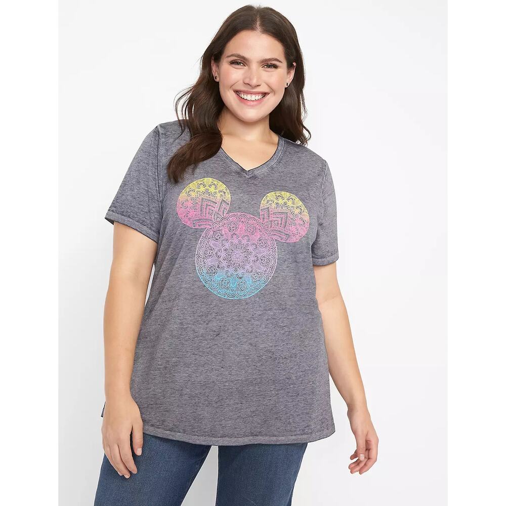 Lane Bryant | Mickey Mouse Ombre Mandala Gray V-Neck Long Tunic Tee